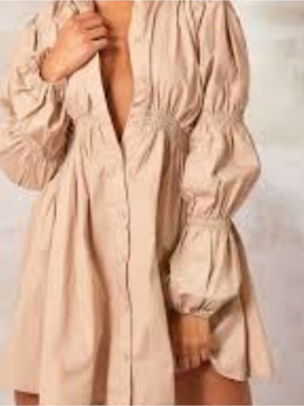 Pretty Little Thing- Stone cotton ruched shirt dress-NWT
